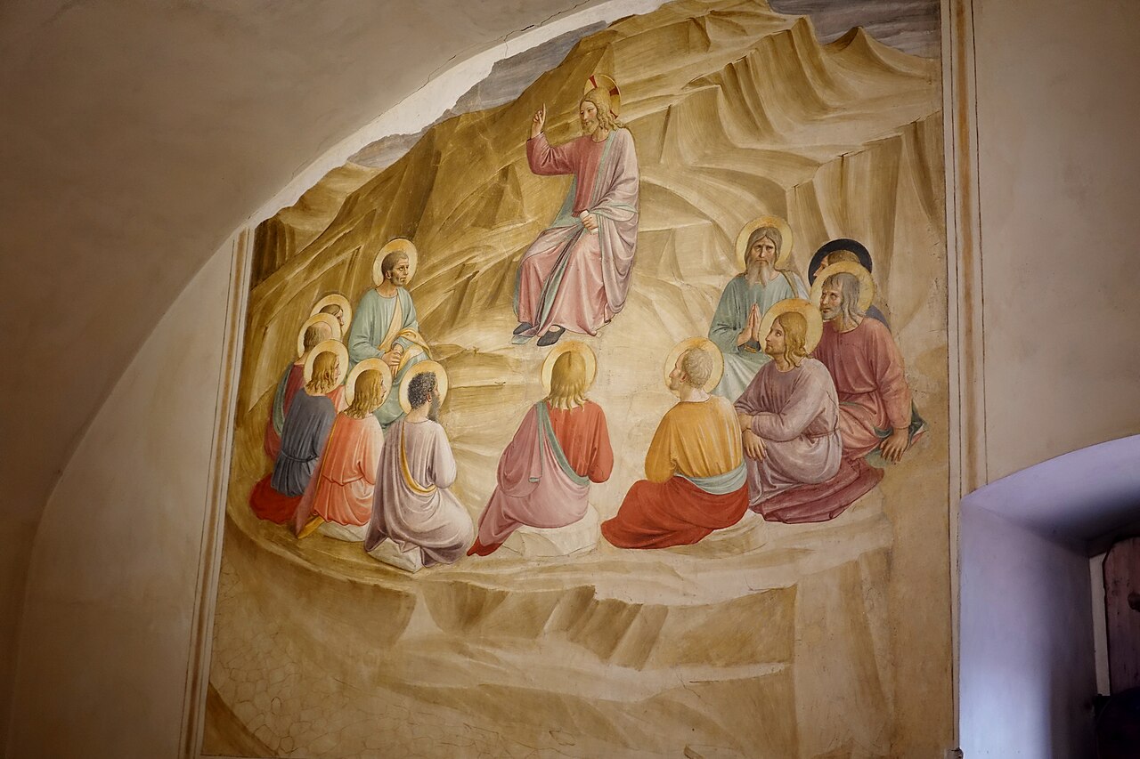 Fra Angelico, El Sermón de la Montaña: Cristo predica las bienaventuranzas a los discípulos sentados en la ladera