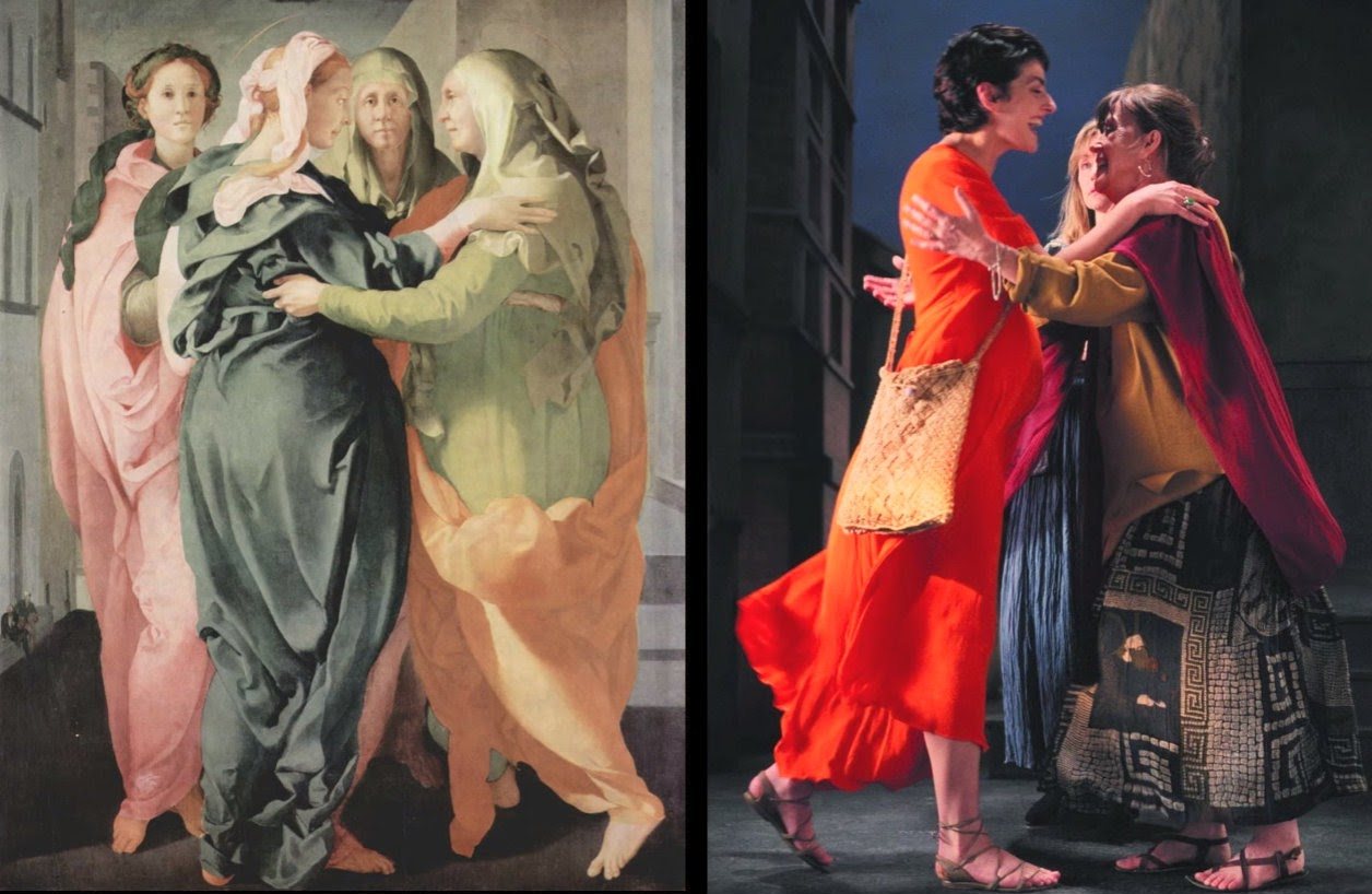 Bill Viola, The Greeting, junto a la Visitación de Pontormo
